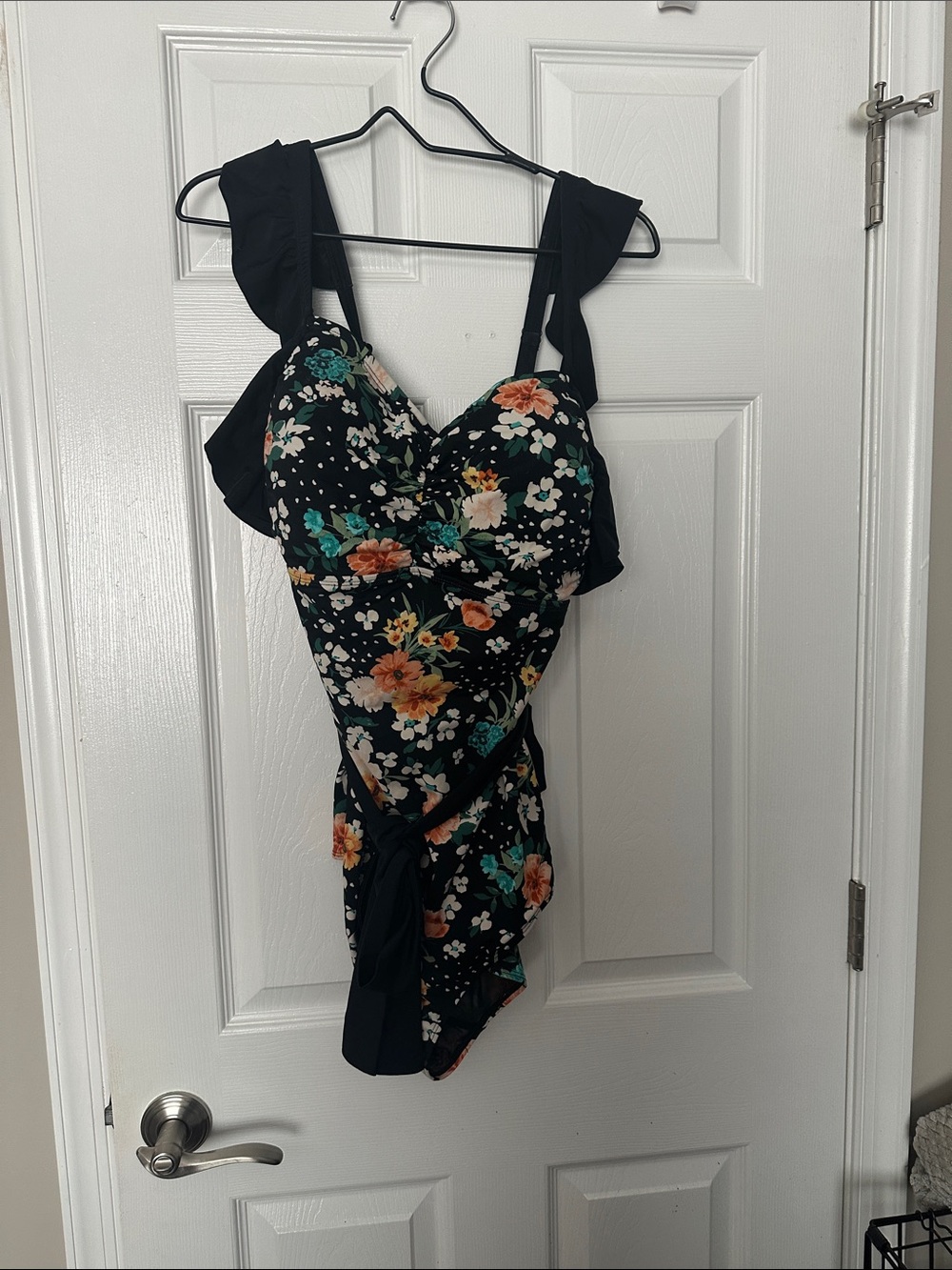 torrid Black Floral One-Piece Swimsuit with Orange & Teal Accents